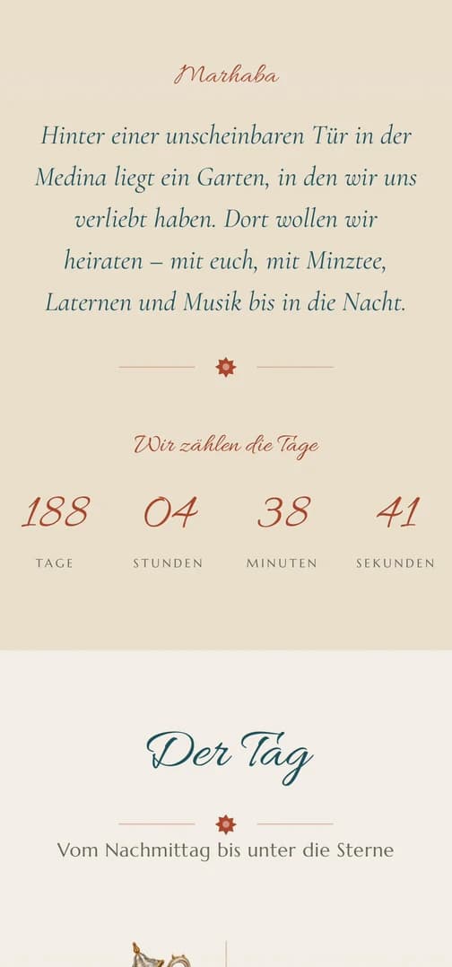 Countdown in einer Einladung: Tage, Stunden, Minuten und Sekunden bis zur Hochzeit