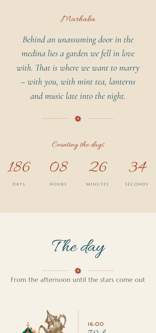 Countdown in an invitation: days, hours, minutes and seconds until the wedding