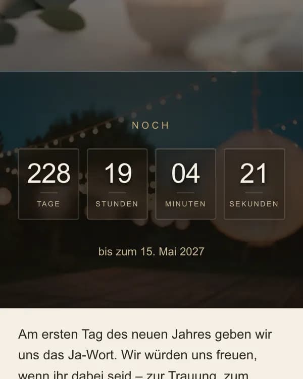 Allee: der Countdown bis zur Hochzeit