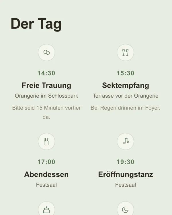 Allee: der Tag der Hochzeit, wann was stattfindet