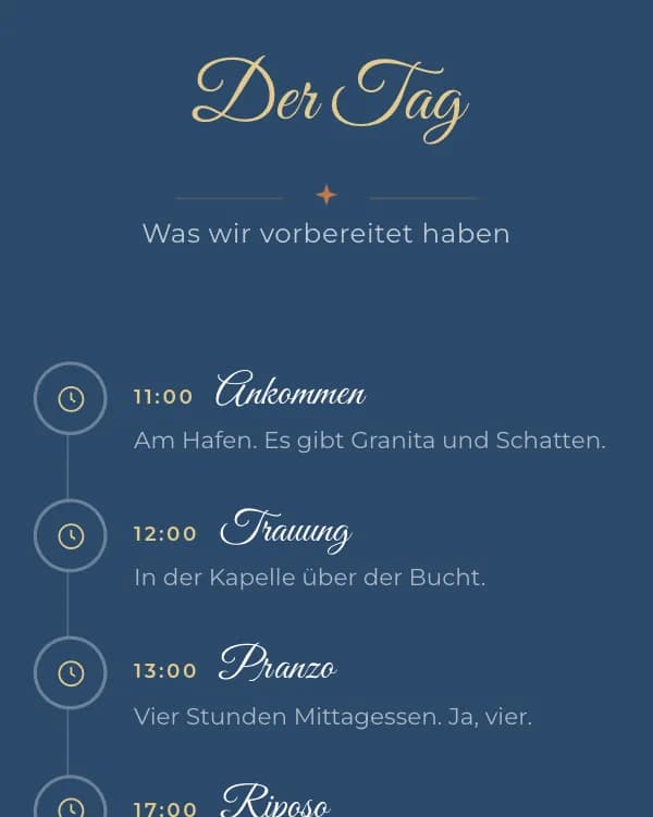 Azur: der Tag der Hochzeit, wann was stattfindet