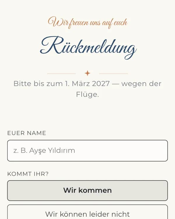 Azur: das Formular, mit dem Gäste zusagen oder absagen