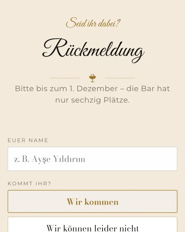 Champagner: das Formular, mit dem Gäste zusagen oder absagen