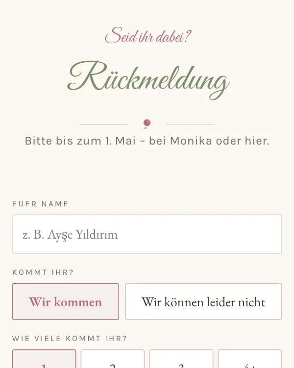 Rosengarten: das Formular, mit dem Gäste zusagen oder absagen