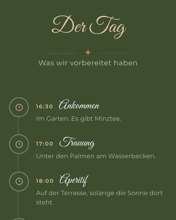 Heritage: der Tag der Hochzeit, wann was stattfindet