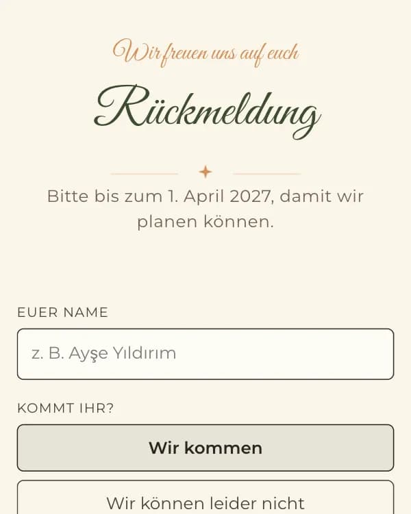 Heritage: das Formular, mit dem Gäste zusagen oder absagen