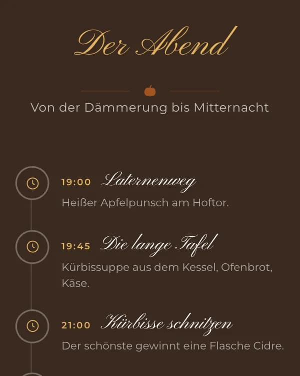 Goldener Kürbis: der Ablauf der Feier, wann was stattfindet