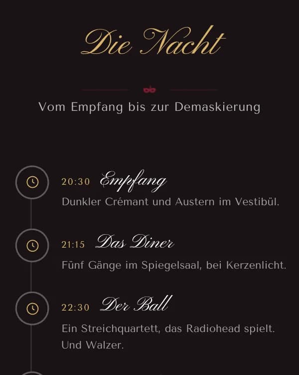 Maskenball: der Ablauf der Feier, wann was stattfindet