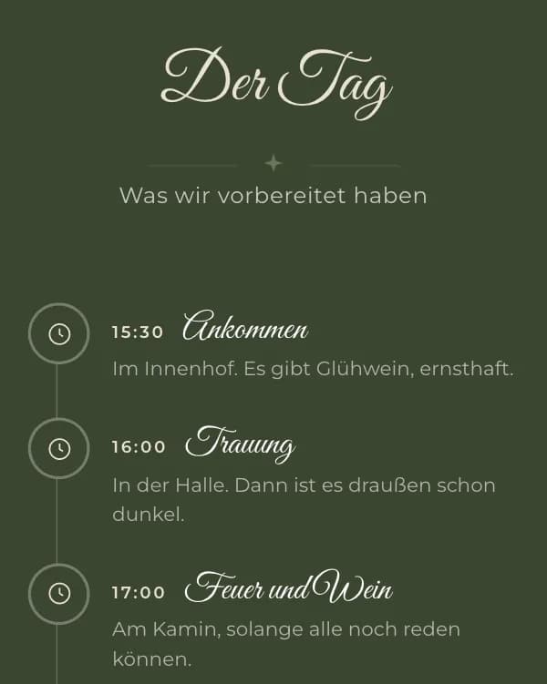 Mitternacht: der Tag der Hochzeit, wann was stattfindet