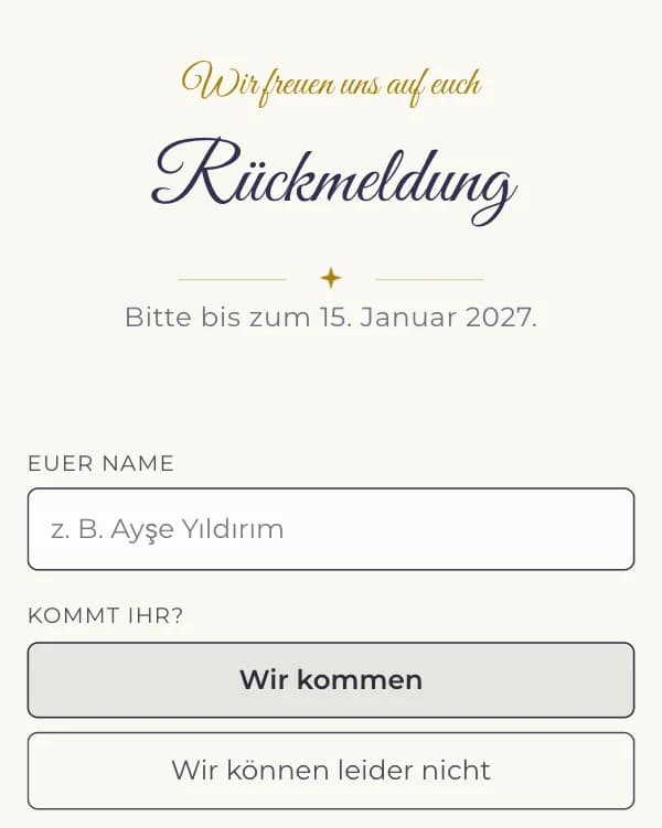 Rein: das Formular, mit dem Gäste zusagen oder absagen