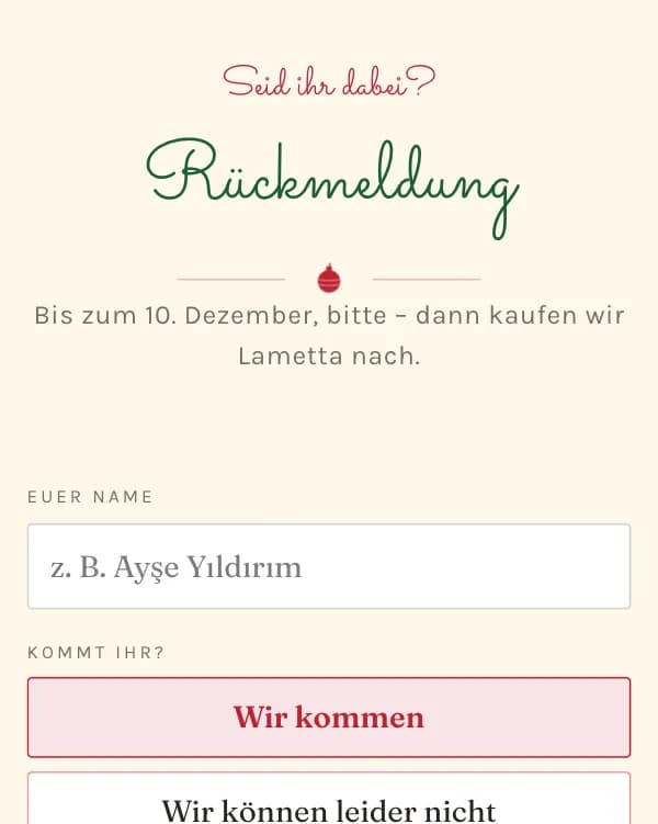 Retro-Wichteln: das Formular, mit dem Gäste zusagen oder absagen