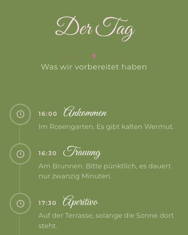 Rosenbrunnen: der Tag der Hochzeit, wann was stattfindet