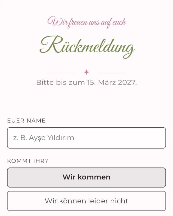 Rosenbrunnen: das Formular, mit dem Gäste zusagen oder absagen