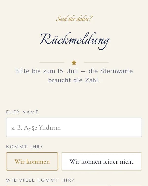 Kleiner Stern: das Formular, mit dem Gäste zusagen oder absagen