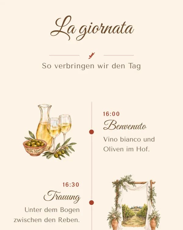 Toskana: der Tag der Hochzeit, wann was stattfindet