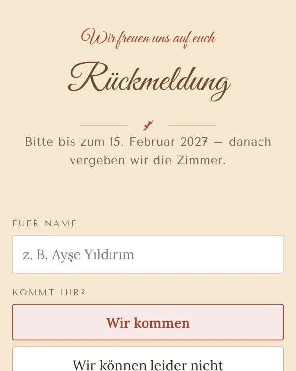 Toskana: das Formular, mit dem Gäste zusagen oder absagen