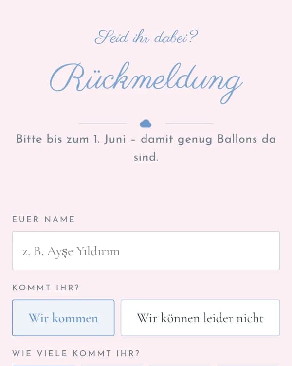 Wolke Sieben: das Formular, mit dem Gäste zusagen oder absagen