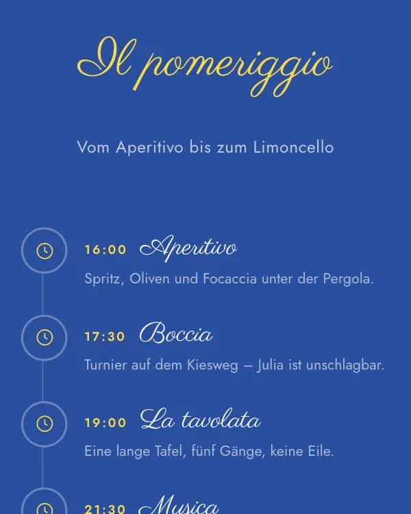 Limoncello: der Ablauf der Feier, wann was stattfindet