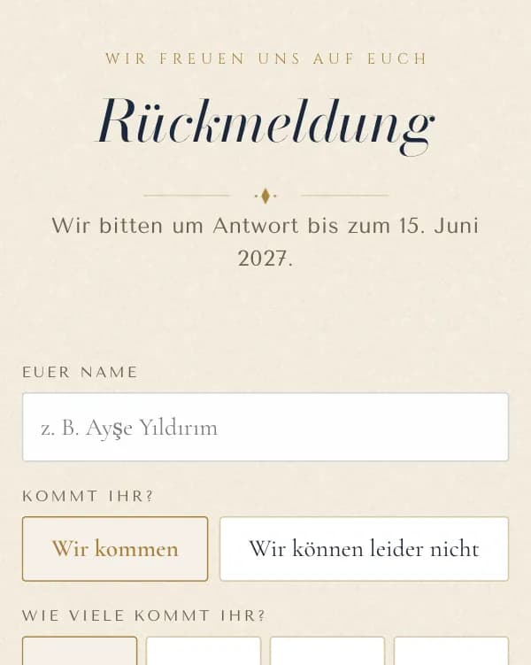 Altarfalz: das Formular, mit dem Gäste zusagen oder absagen