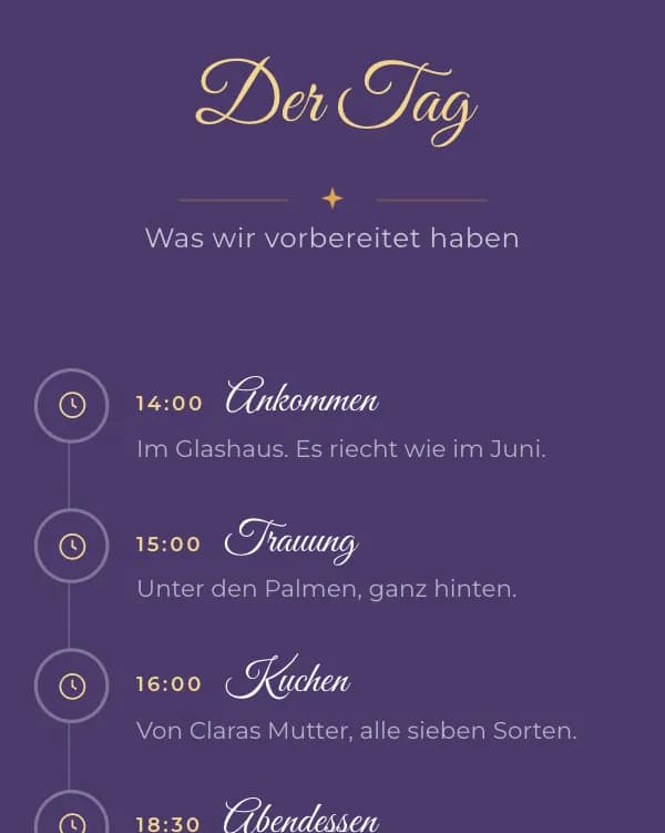 Blüte: der Tag der Hochzeit, wann was stattfindet