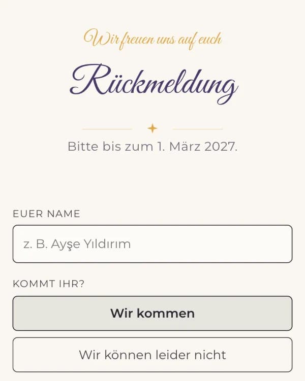Blüte: das Formular, mit dem Gäste zusagen oder absagen