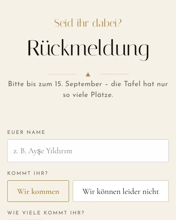 Goldene Dreißig: das Formular, mit dem Gäste zusagen oder absagen