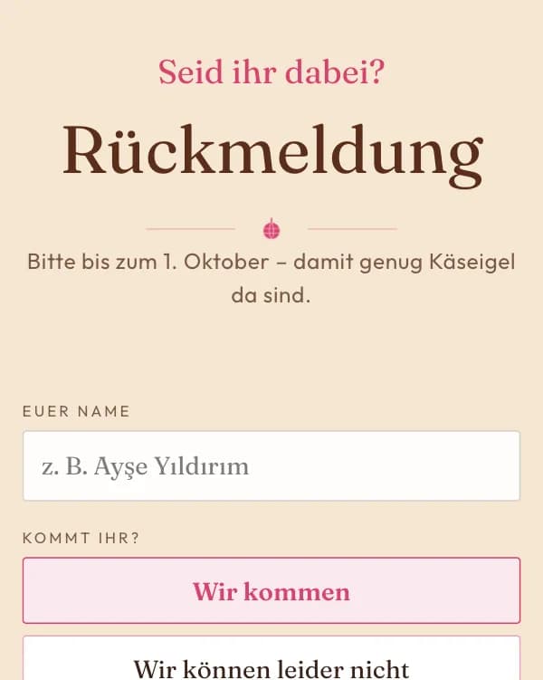 Disco Sechzig: das Formular, mit dem Gäste zusagen oder absagen