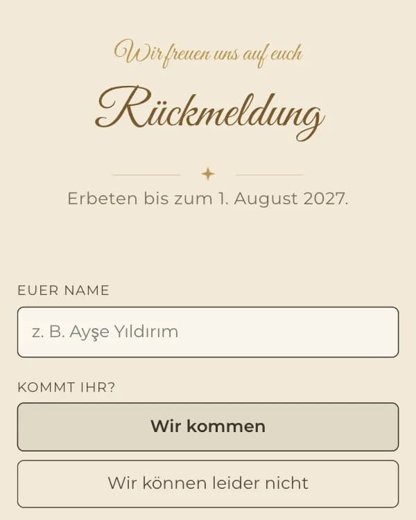 Goldstunde: das Formular, mit dem Gäste zusagen oder absagen