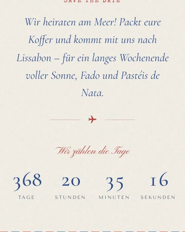 Luftpost: der Countdown bis zur Hochzeit
