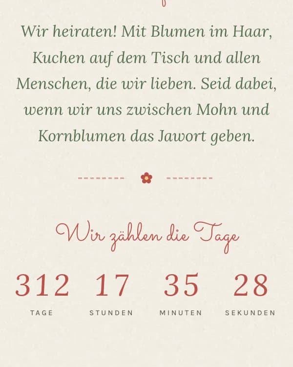 Pop-up: der Countdown bis zur Hochzeit