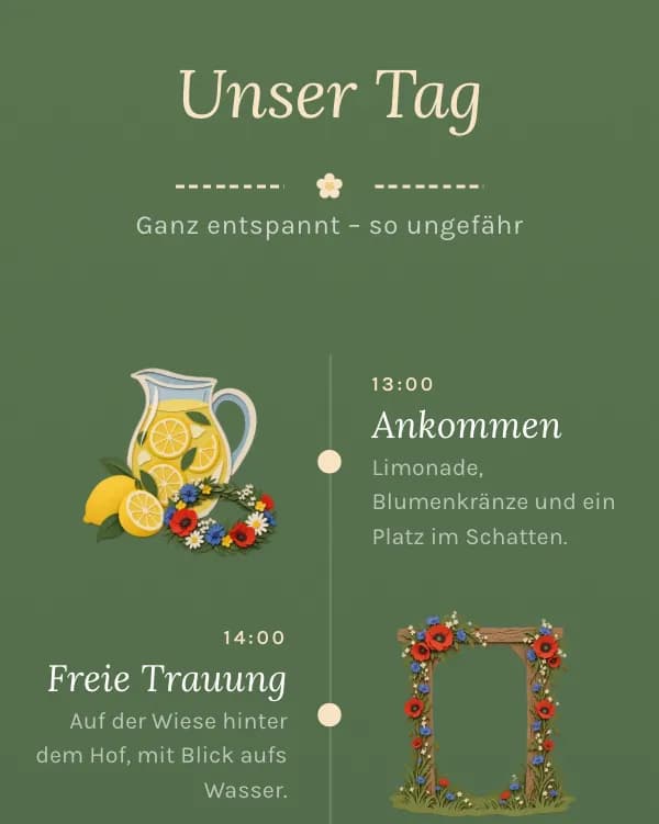 Pop-up: der Tag der Hochzeit, wann was stattfindet