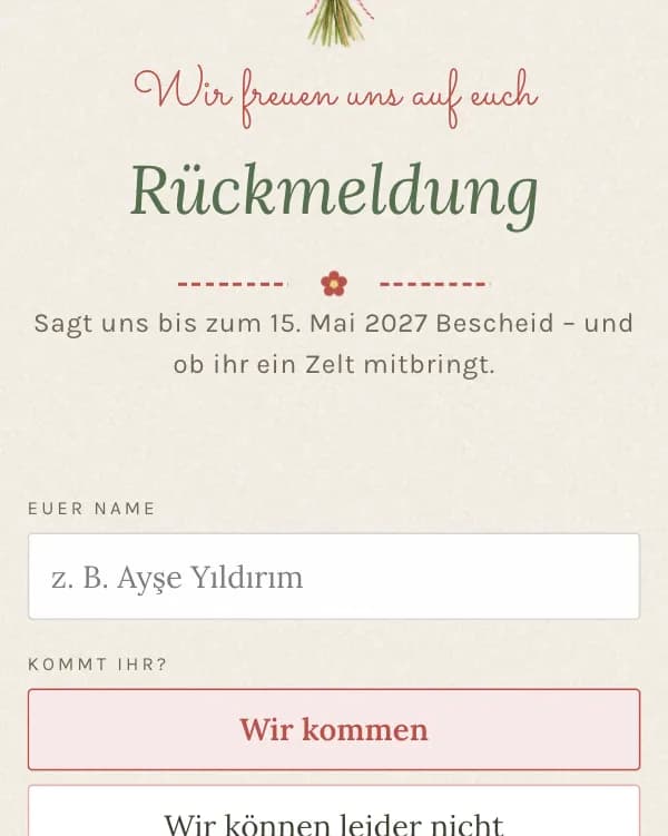 Pop-up: das Formular, mit dem Gäste zusagen oder absagen