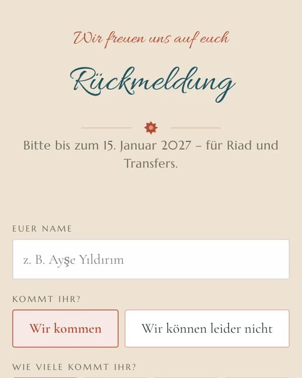 Riad: das Formular, mit dem Gäste zusagen oder absagen