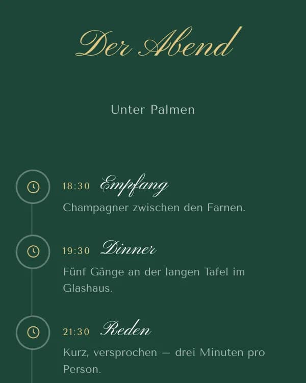 Smaragd: der Ablauf der Feier, wann was stattfindet