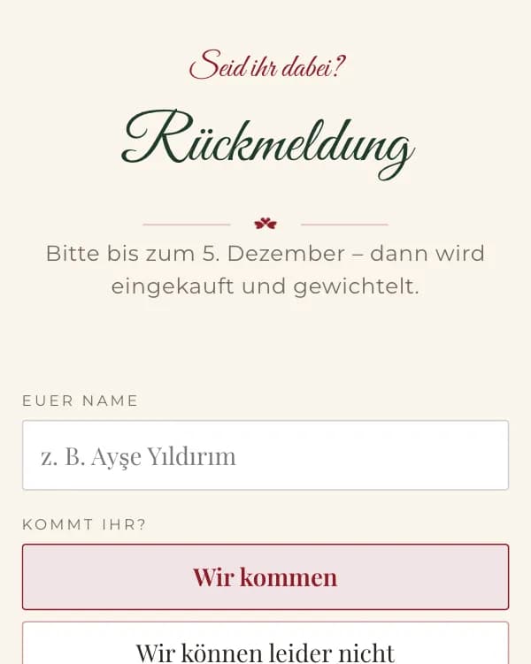 Tartan: das Formular, mit dem Gäste zusagen oder absagen