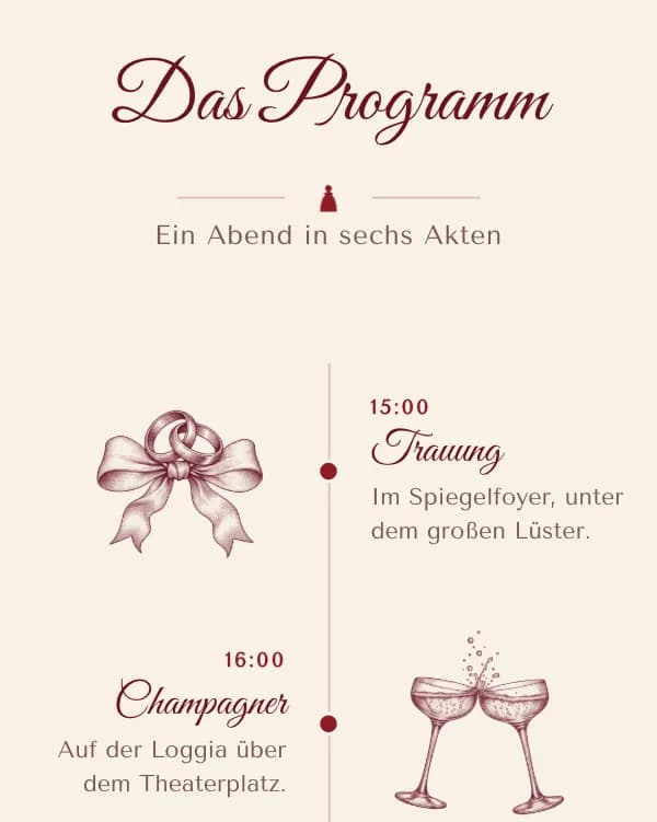 Vorhang: der Tag der Hochzeit, wann was stattfindet