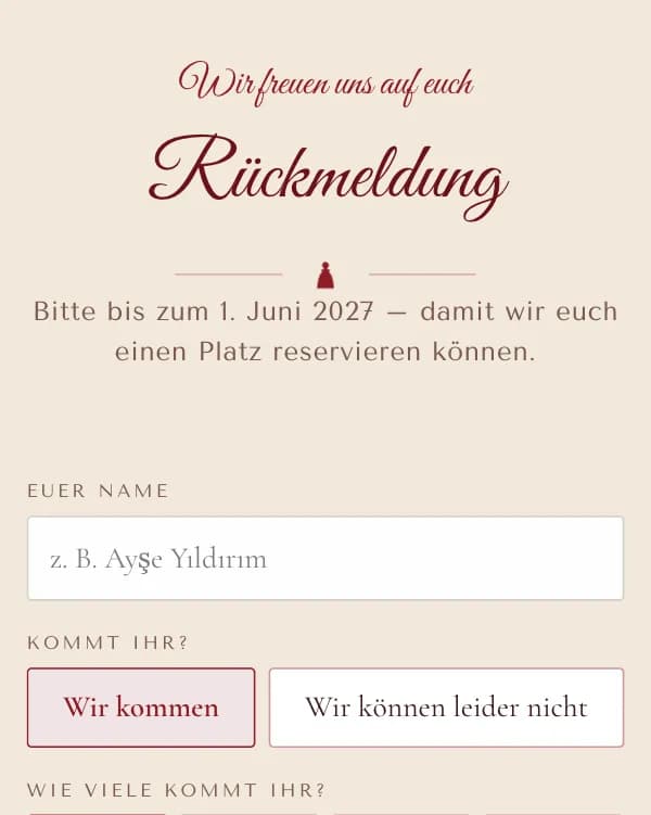 Vorhang: das Formular, mit dem Gäste zusagen oder absagen