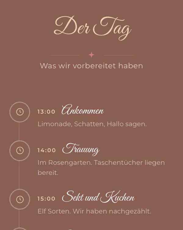 Zuckerguss: der Tag der Hochzeit, wann was stattfindet