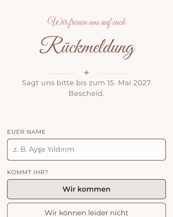 Zuckerguss: das Formular, mit dem Gäste zusagen oder absagen